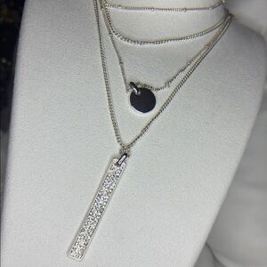 NINE WEST Silver Long Double Layered Statement Necklace